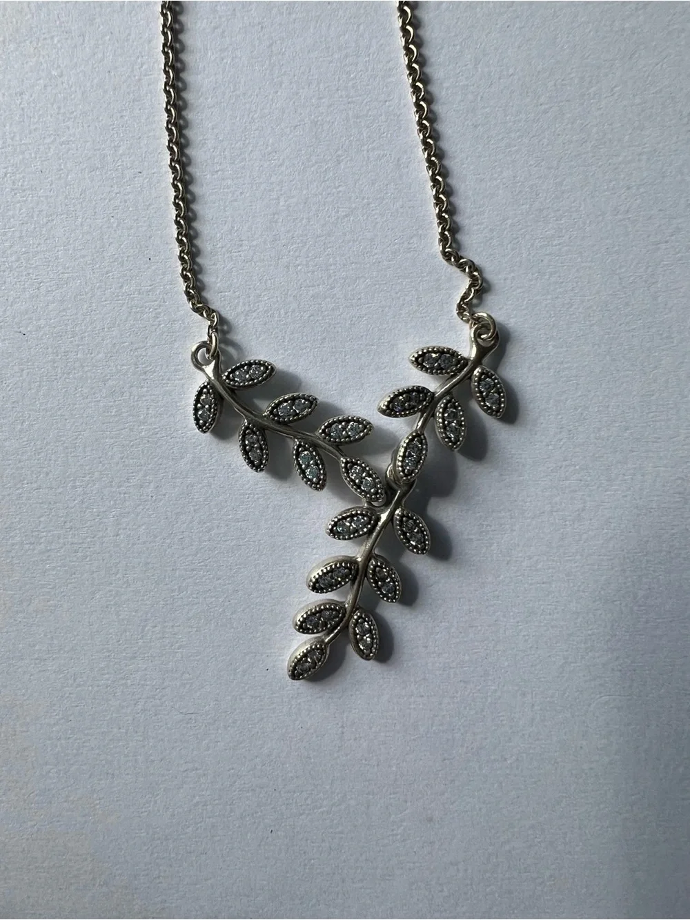 Retired Pandora Sterling Silver Sparkling Leaves Necklace | Like New | Authentic